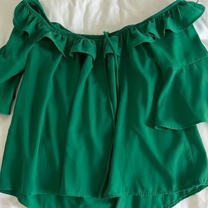 Adorable green off shoulder and tie around neck top